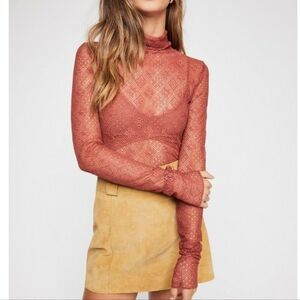 Free People Sheer Boho Indie Whimsical Turtleneck Sweet Memories Lace Top Medium